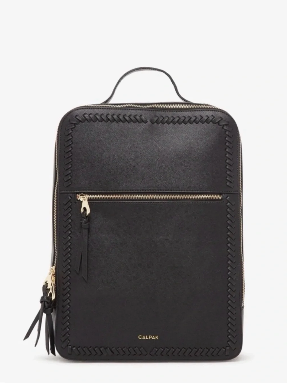 Calpak Black Leather Square Zip-Front Men's Backpack